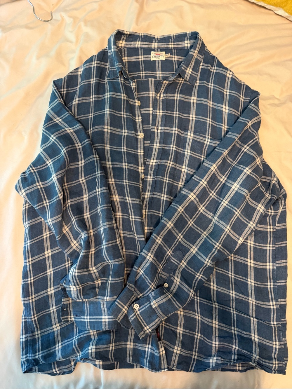 Faherty Blue Plaid Men's Linen Button-Down Shirt
